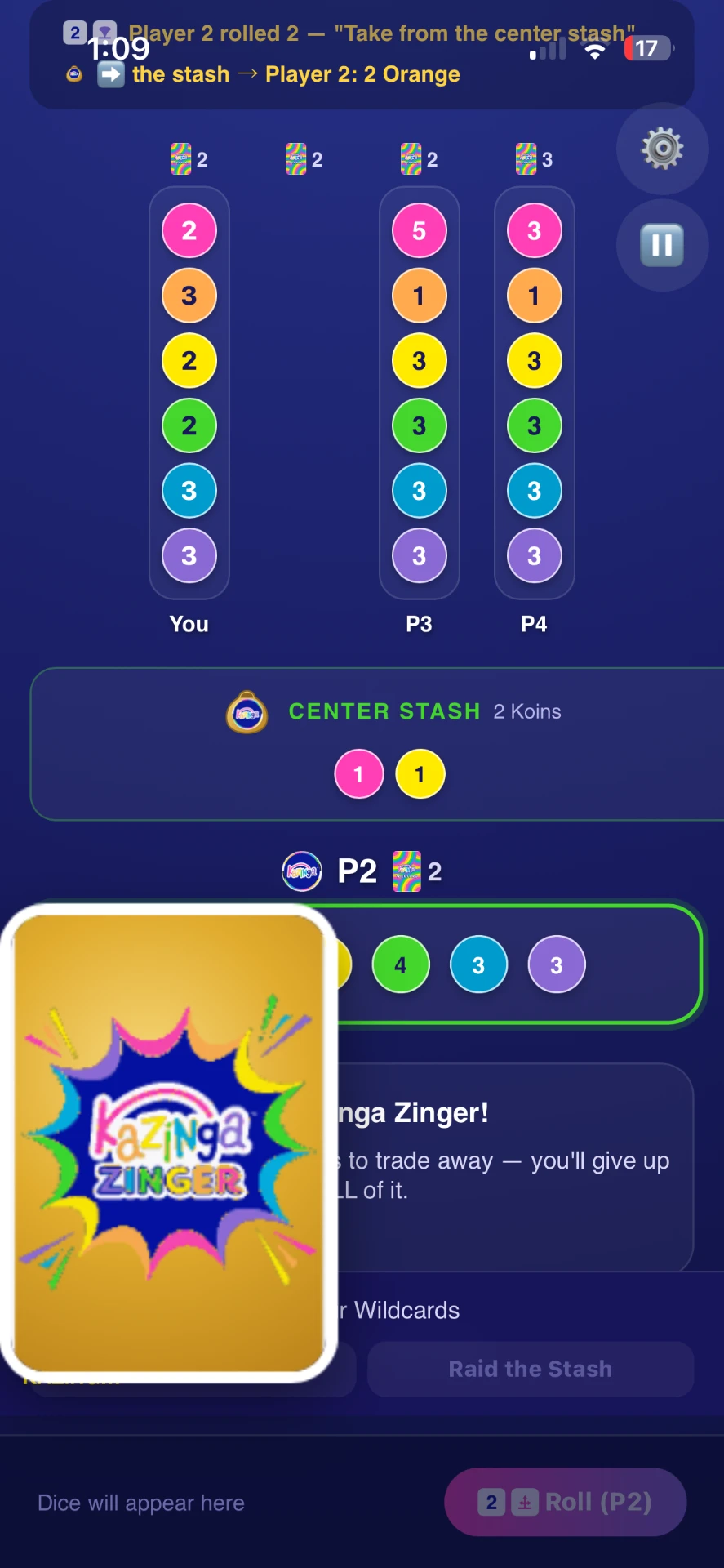 Kazinga To Go Kazinga Zinger Wildcard appearing over the game board