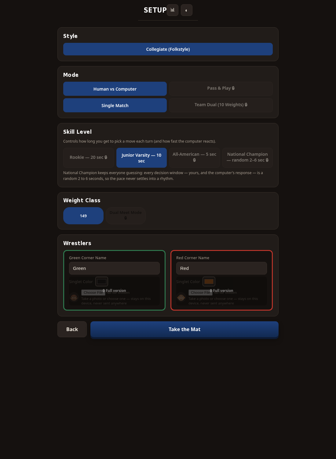 Skill level and team match options